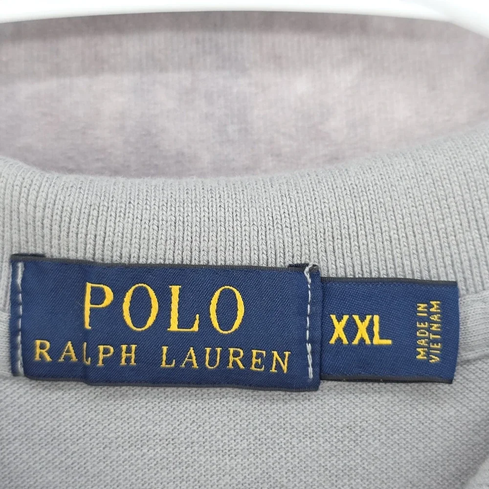 Polo Ralph Lauren Shirt Mens XXL Gray Short Sleeve Pique Mesh Blue Pony Polo